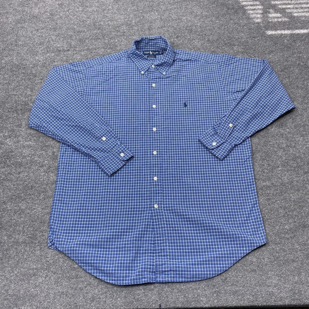 Ralph Lauren Shirt Mens Medium Blue Blake Check Long Sleeve Button Down Cotton